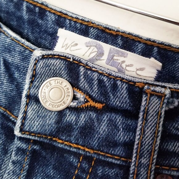 FREE PEOPLE We The Free Emmy High Waist Bootcut Jean Slit Frayed Hem Blue 25 $98 - Picture 12 of 16
